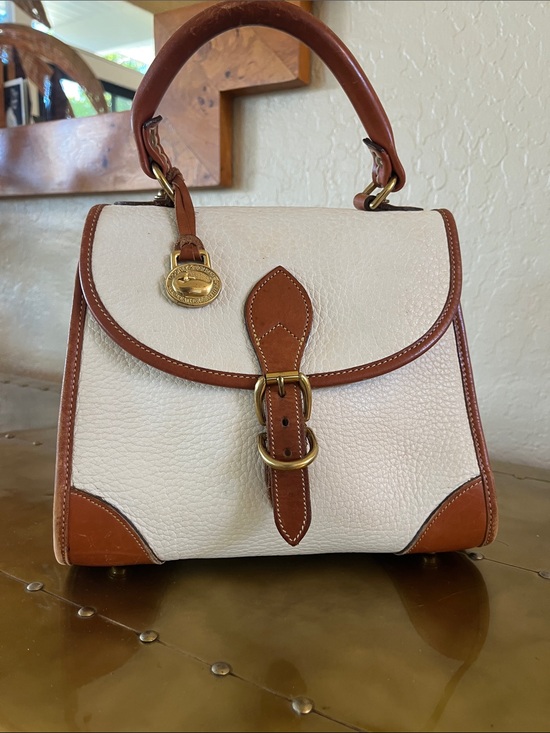 Dooney & Bourke Handbags - Dooney & Bourke Top-Handle White and Brown Leather Satchel Handbag
